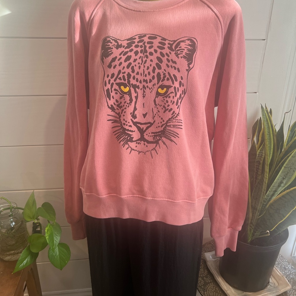 Thread Hippie LA Brand Pink Leopard Print Crew Neck Sweater - Picture 9 of 10